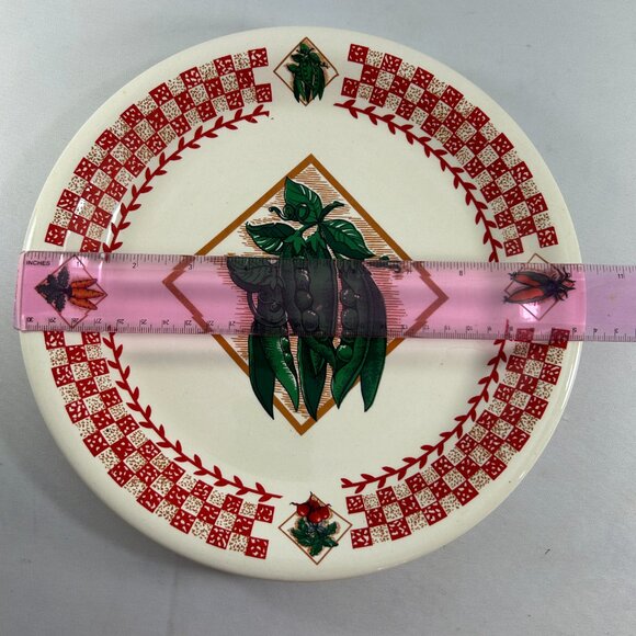 Fresh Garden 10.5" Dinner Plate Peas Red Check Vegetables Stoneware - Picture 7 of 7